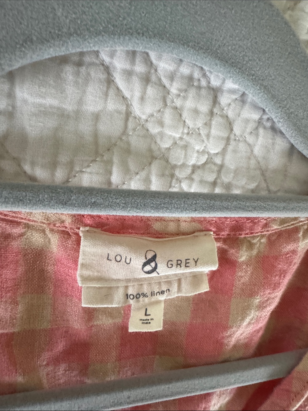 Lou & Grey Pink and Cream Gingham Linen Top
